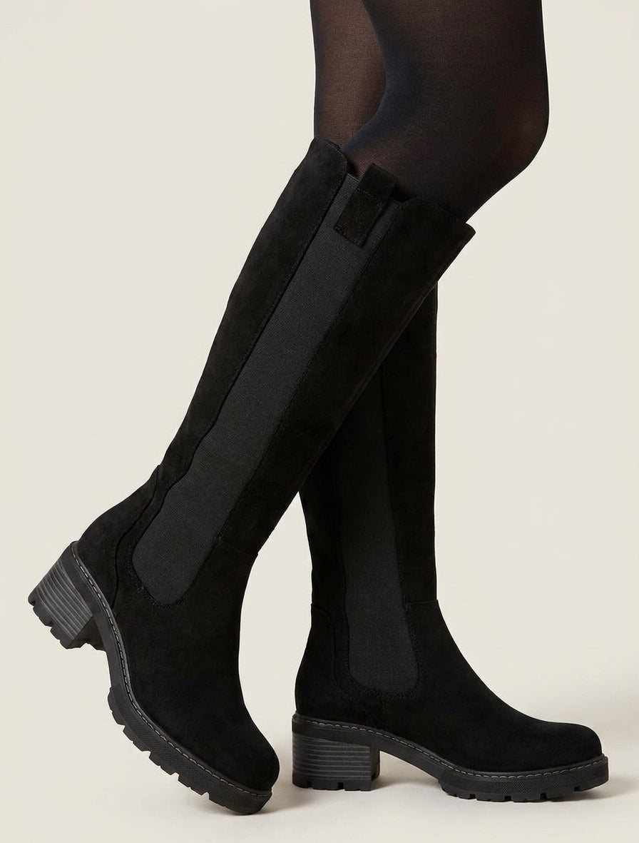 Botas elásticas de ante con punta redonda - Negro
