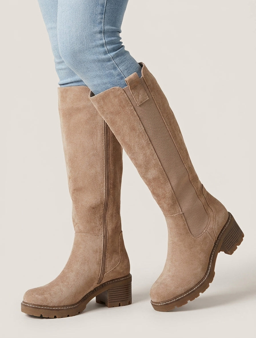 Botas elásticas de ante con punta redonda - Topo