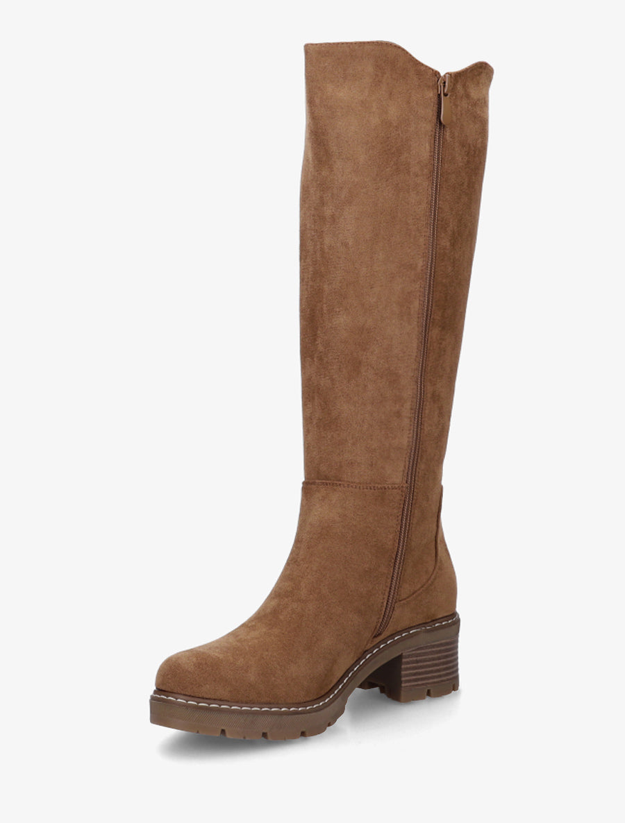 Bottes élastiquées en suédine à bout rond - Camel - 3