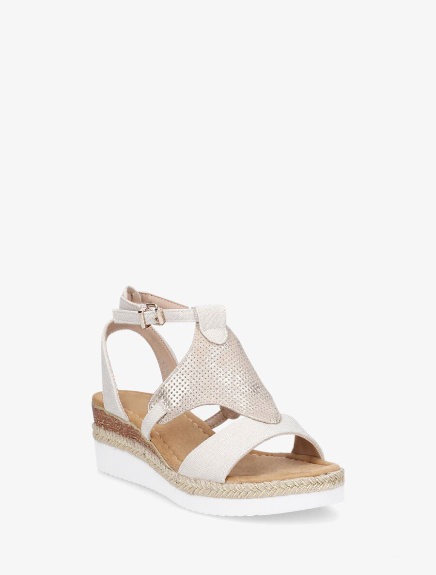 Sandales compensées bride losange irisé - Beige - 2