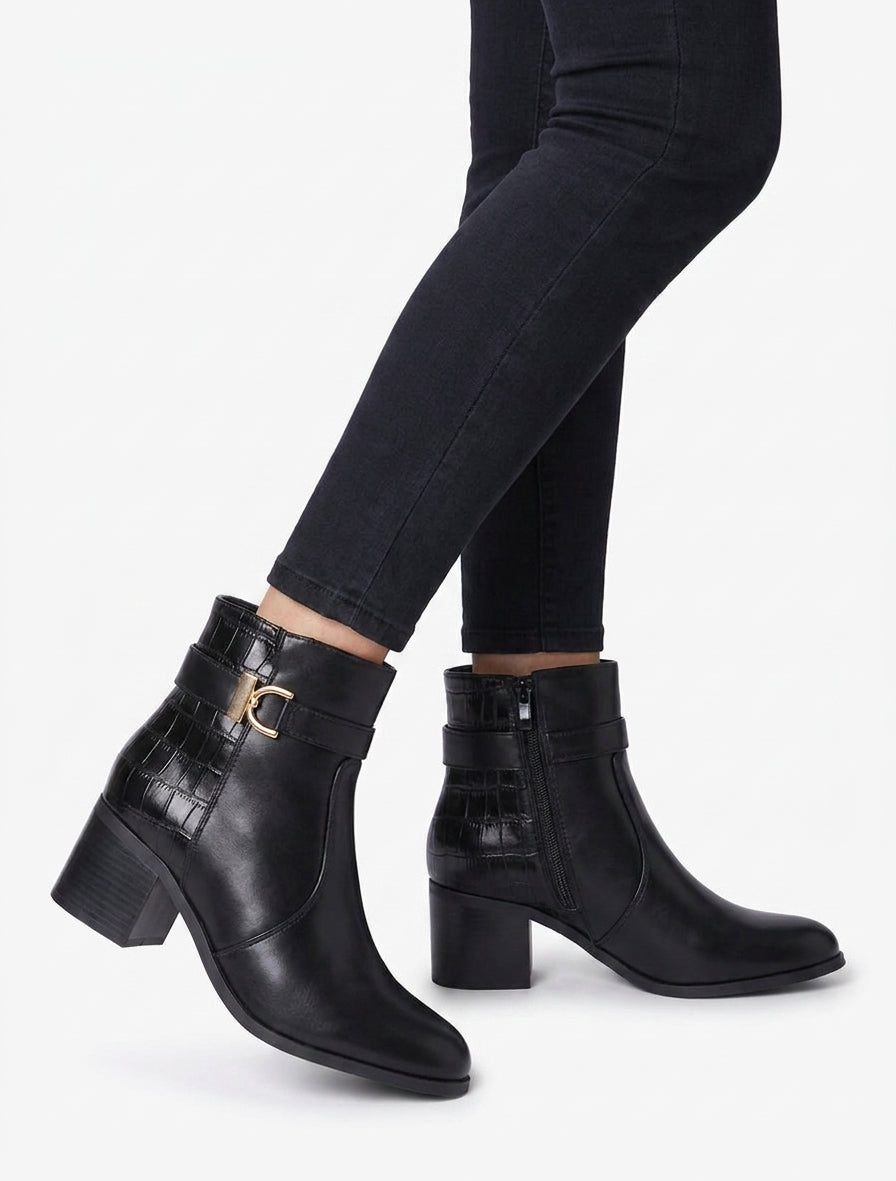 Botines con contrafuerte efecto cocodrilo - Negro