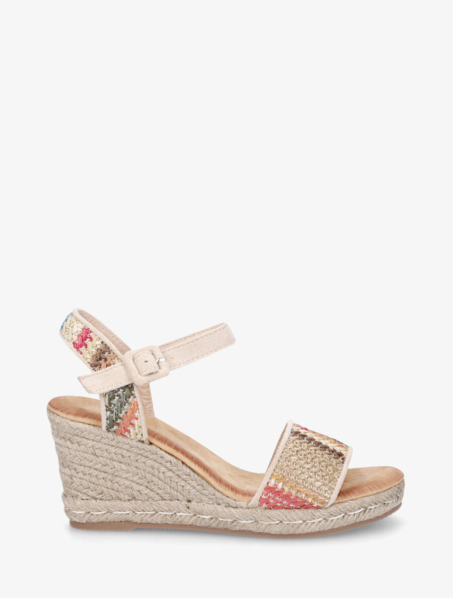 Sandales compenées à brides effet paille tissée - Beige - 5