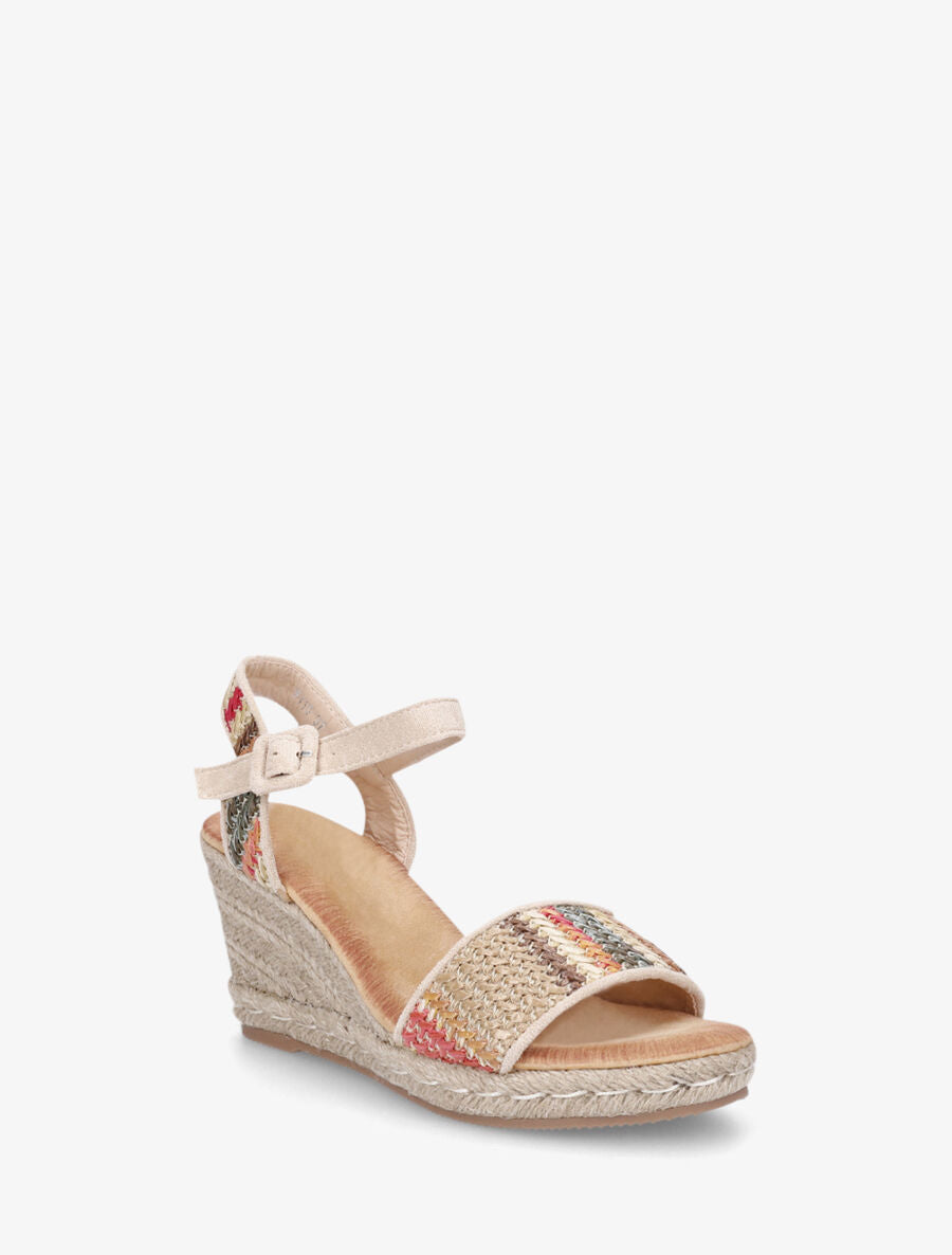 Sandales compenées à brides effet paille tissée - Beige - 2