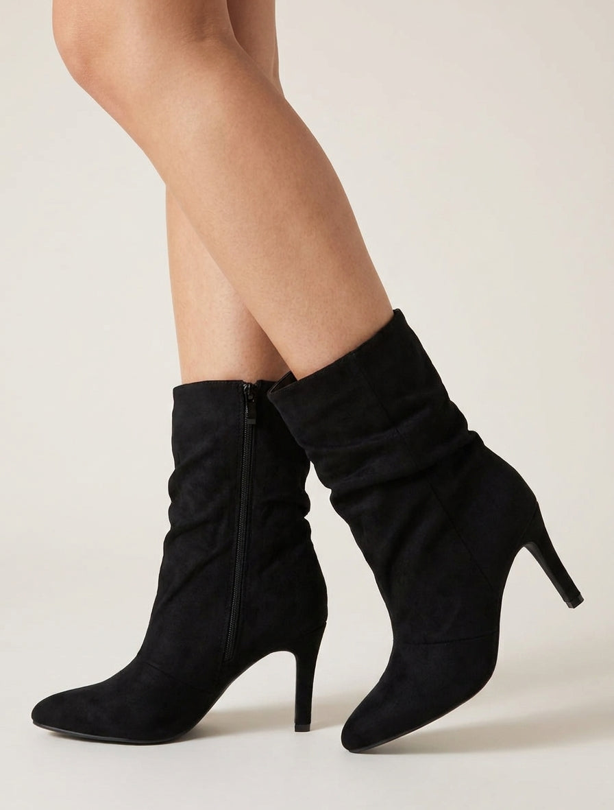 Botines altas de ante efecto arrugado - Negro
