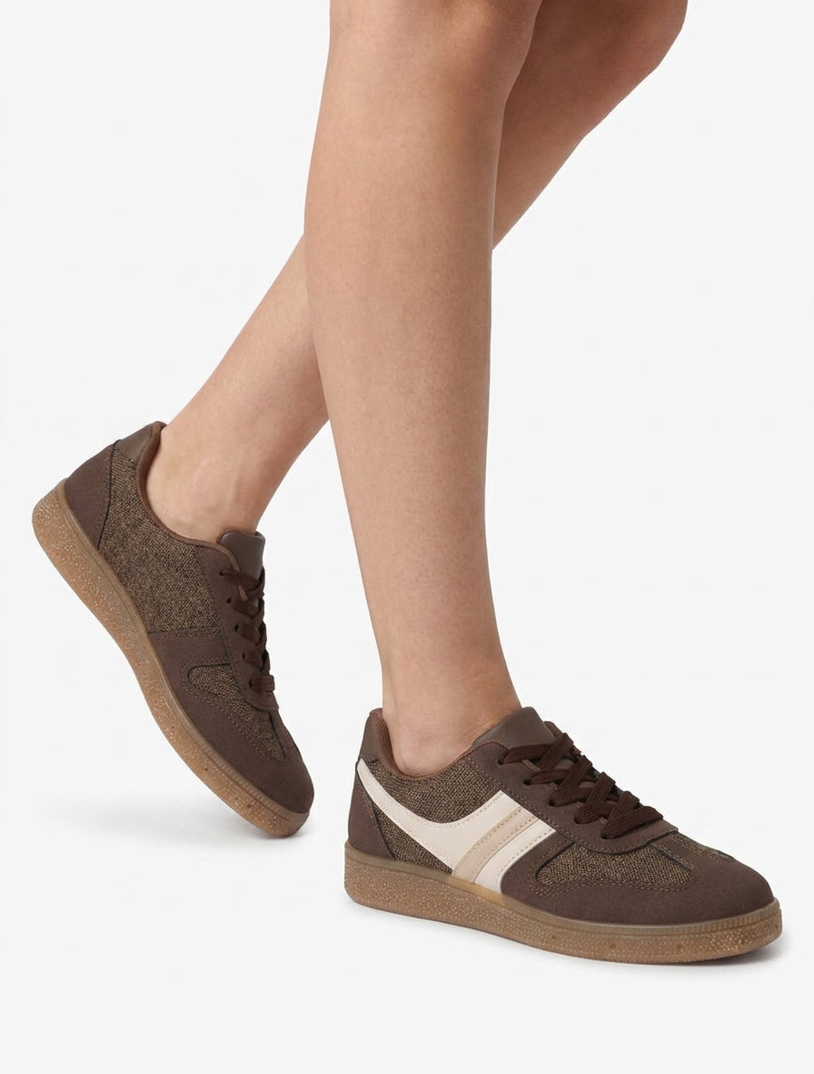 Zapatillas con panel de tela efecto tweed. - Marrón