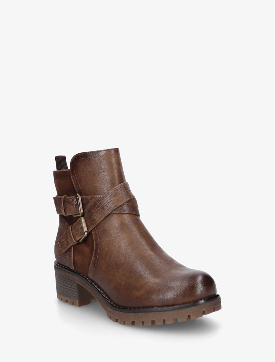 Bottines fourrées bi-matière à 2 boucles - Camel - 2