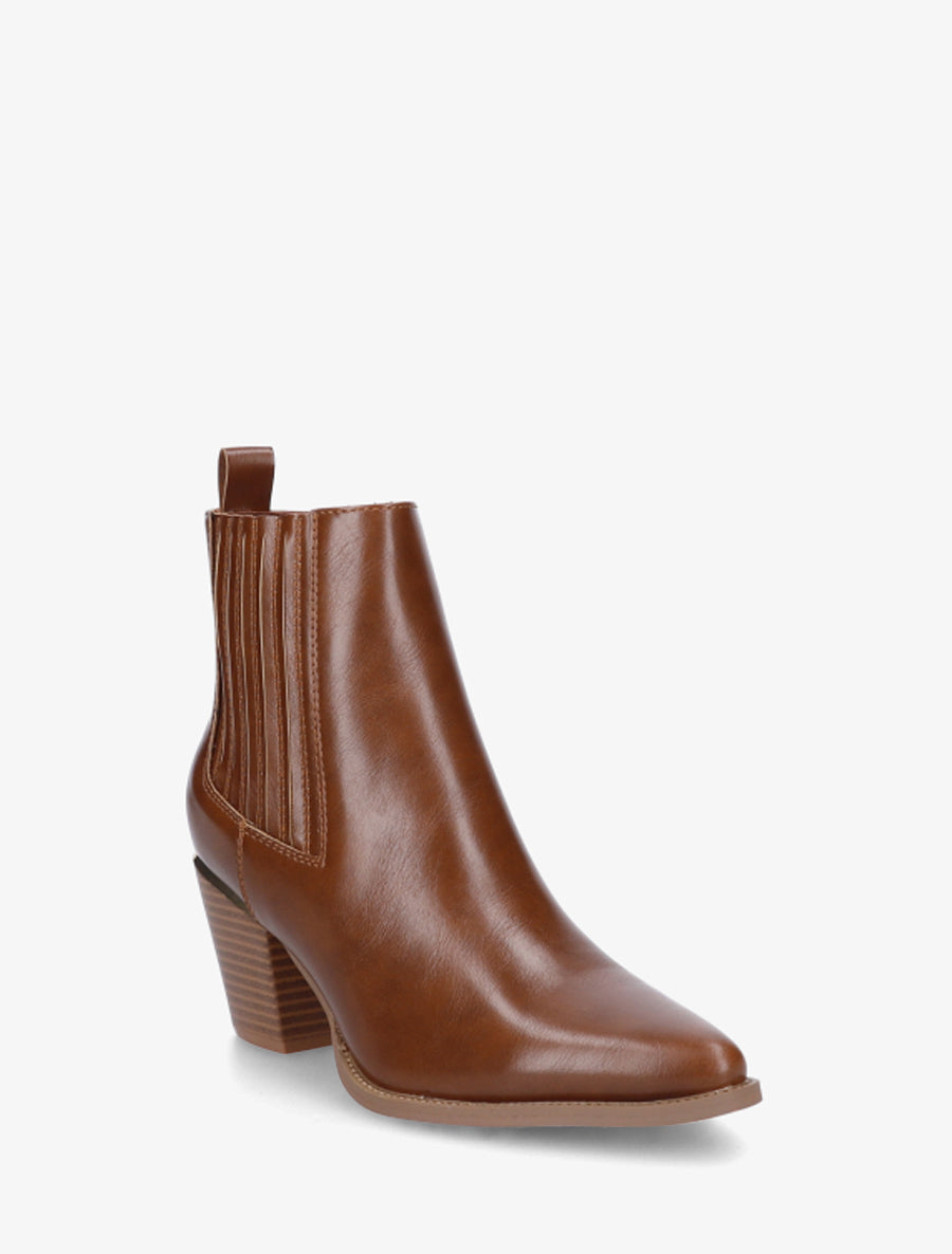 Bottines en simili style santiags - Camel - 2