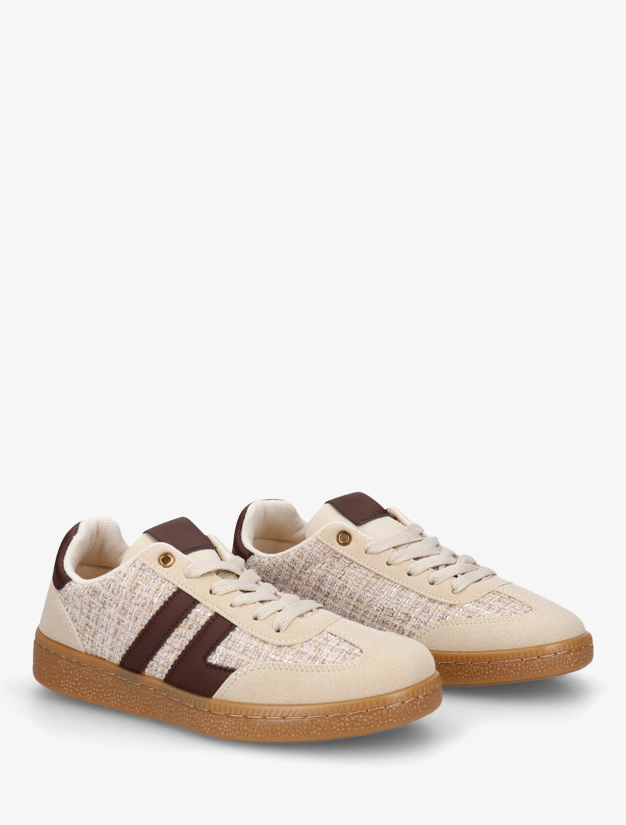 Baskets en tweed et suédine - Beige - 4