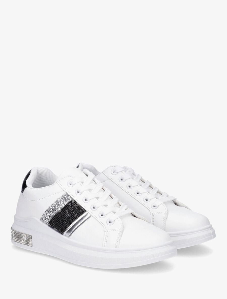 Baskets à strass et paillettes - Blanc/noir - 4