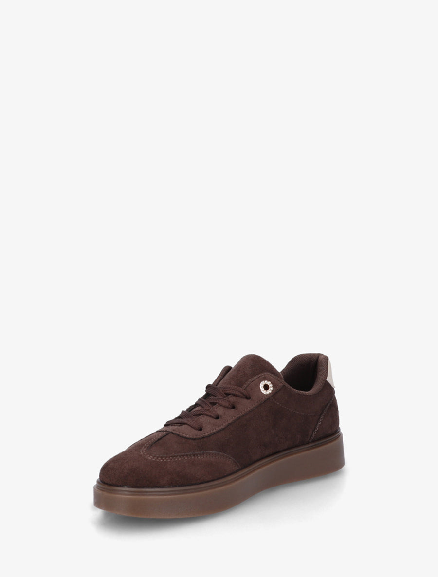 Baskets effet nubuck à oeillets strassés - Marron - 3