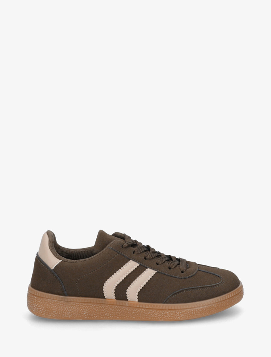 Sneakers effet nubuck à semelle caoutchouc - Kaki - 1