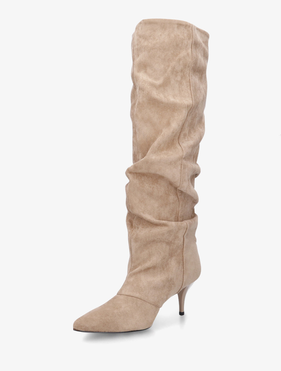 Bottes en suédine effet froncé à bouts pointus - Taupe - 3