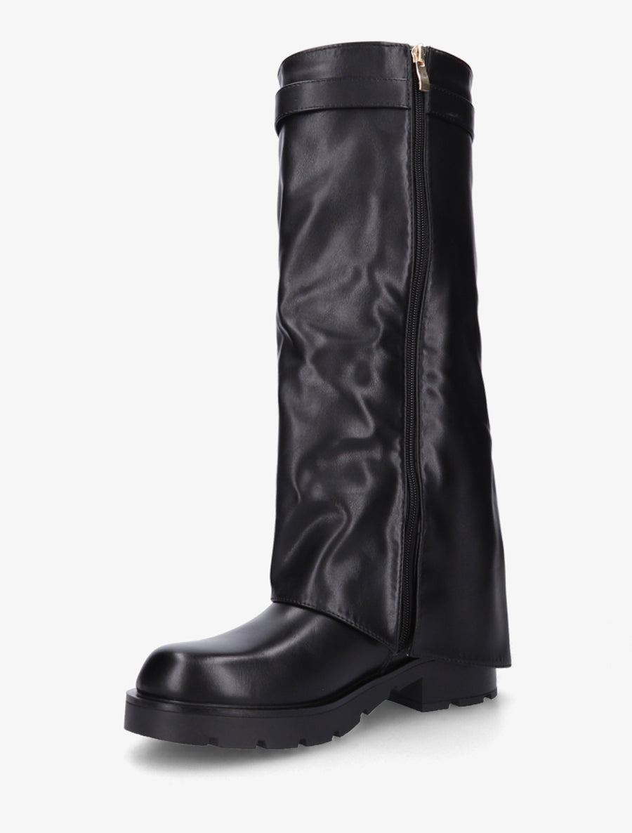 Bottes en simili à revers et bijou cadenas - Noir - 3
