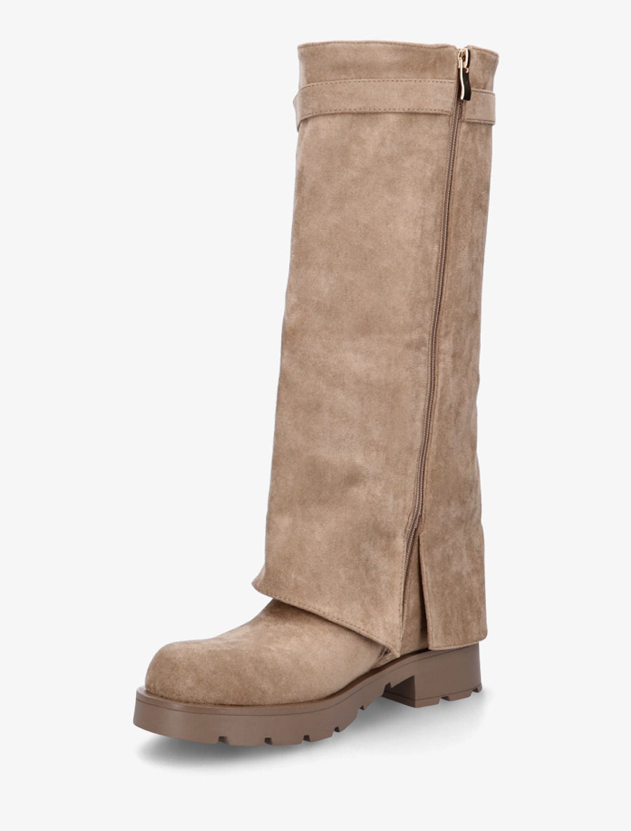 Bottes renversées en suédine - Taupe - 3