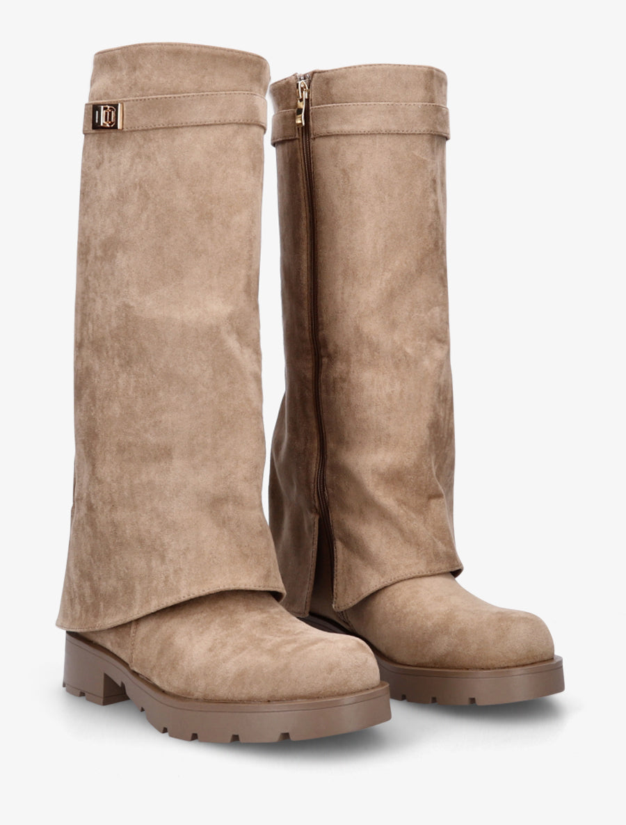 Bottes renversées en suédine - Taupe - 4