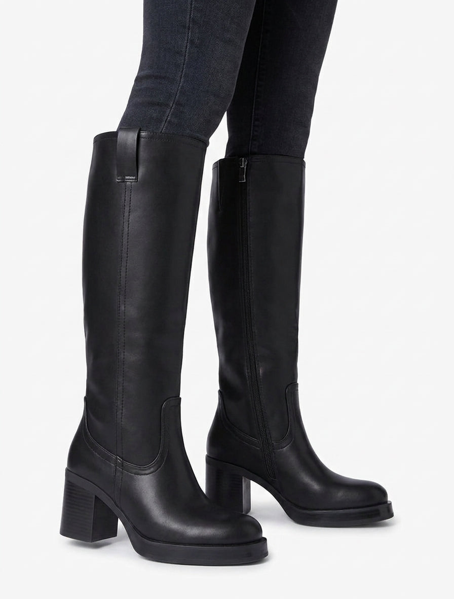 Botas de imitación con tacón cuadrado - Negro