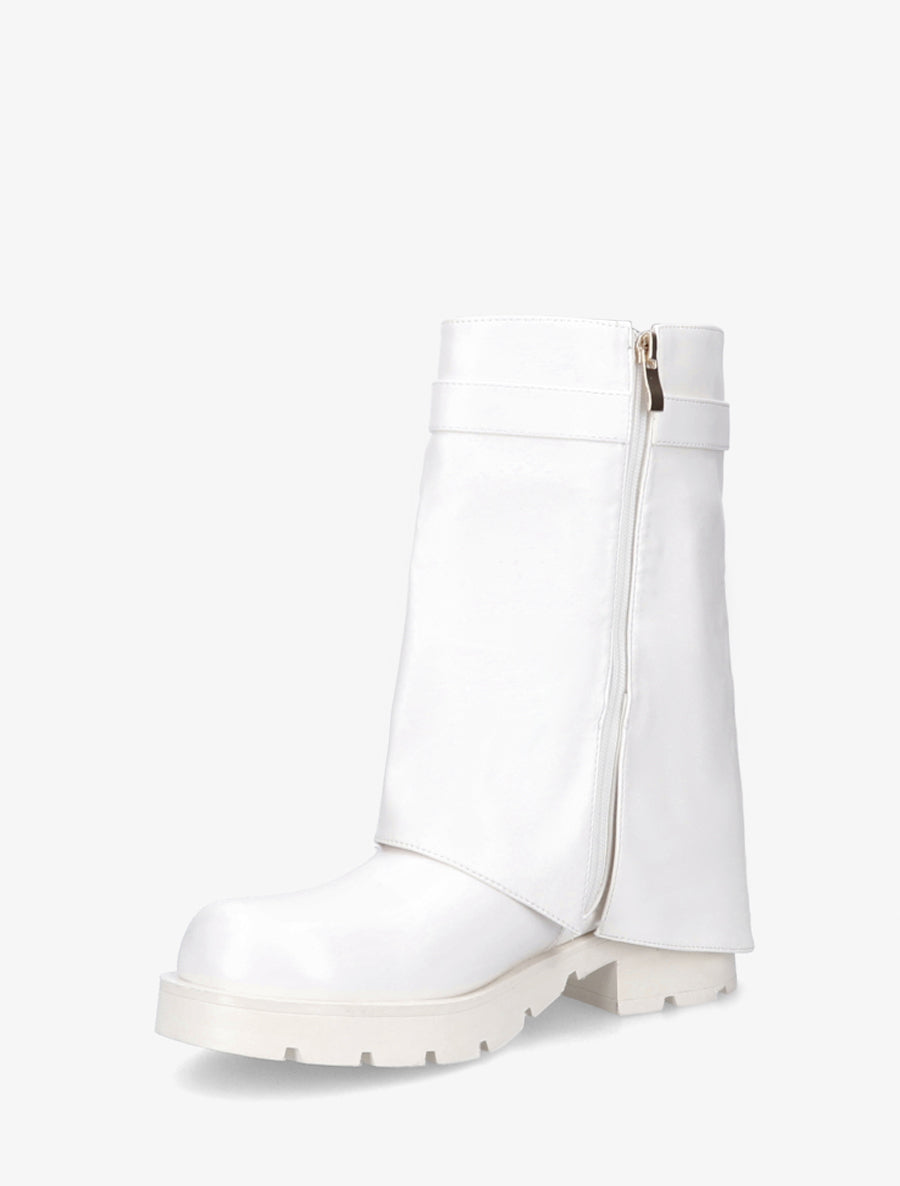 Bottines renversées à sangle et bijou - Blanc - 3