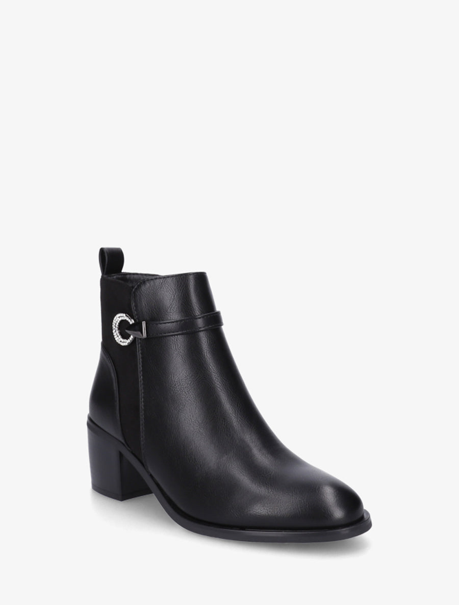 Bottines bimatière à boucle strassée - Noir - 2