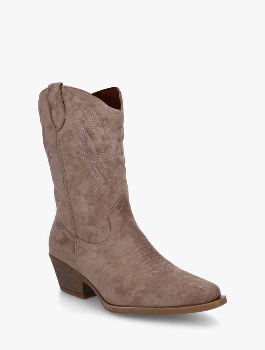 Bottines style santiags en suédine - Taupe - 2