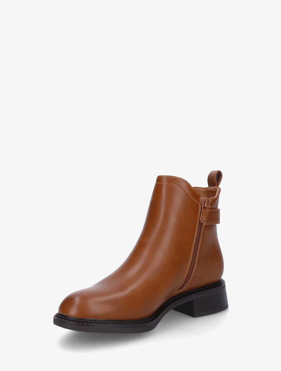 Bottines en simili à cheville élastiquée - Camel - 3
