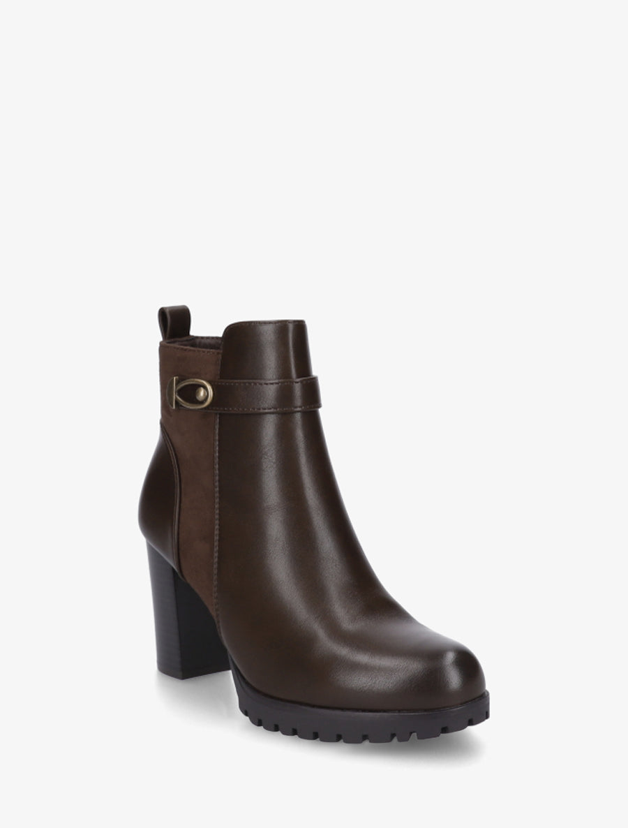Bottines à empiècement en suédine et talon haut - Marron - 2