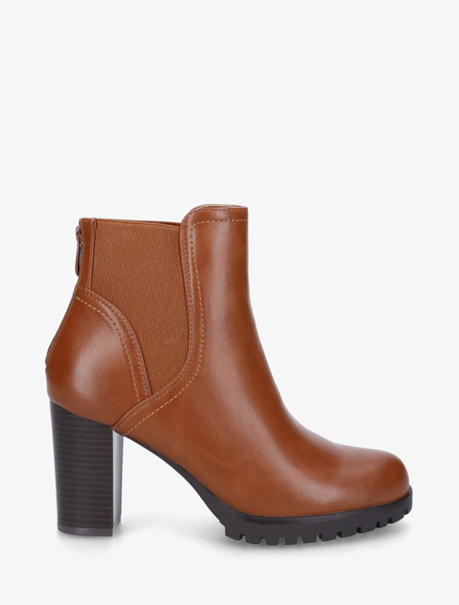 Bottines à talon haut et semelle crantée en simili - Camel - 1