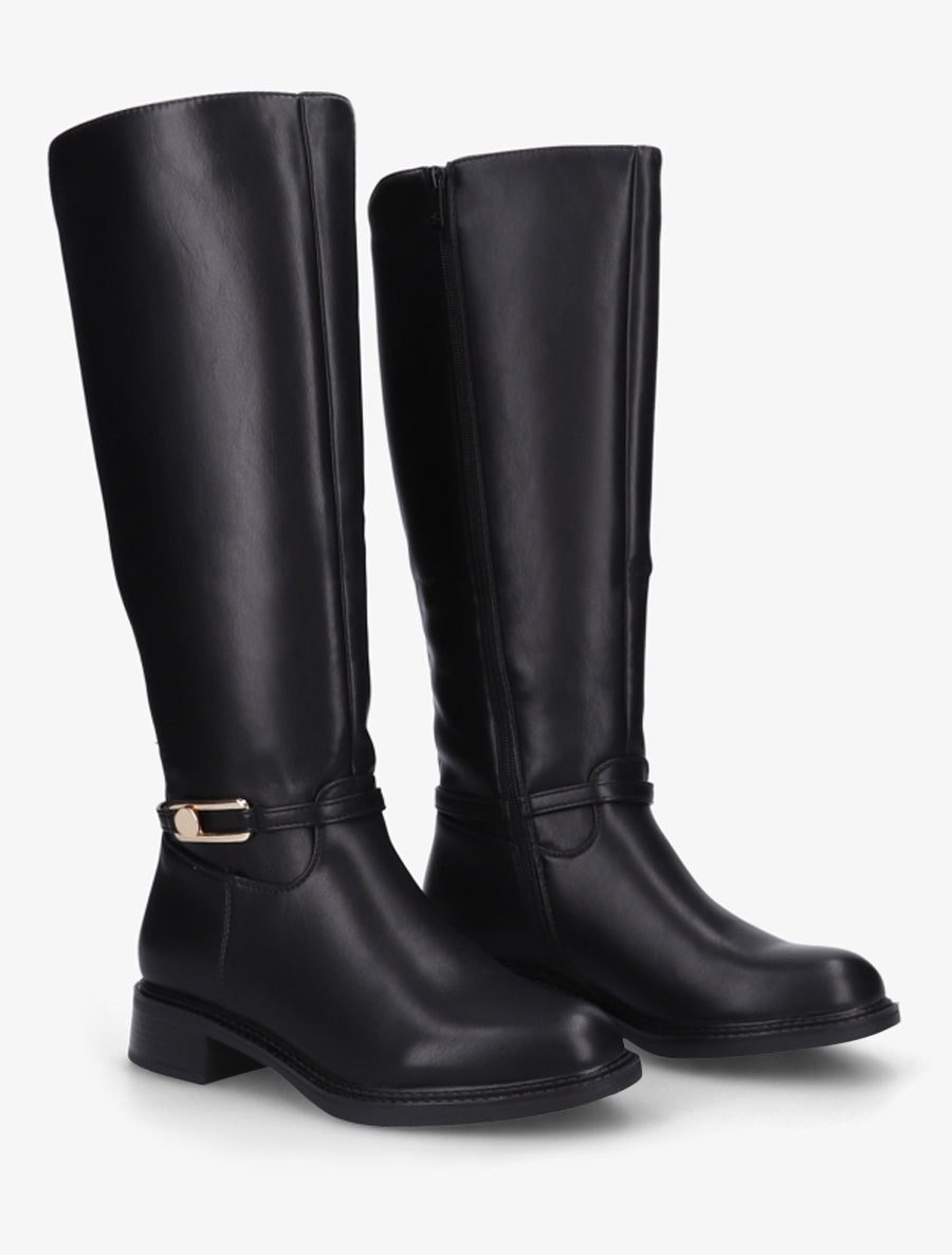 Bottes élastiquées en simili - Noir - 4