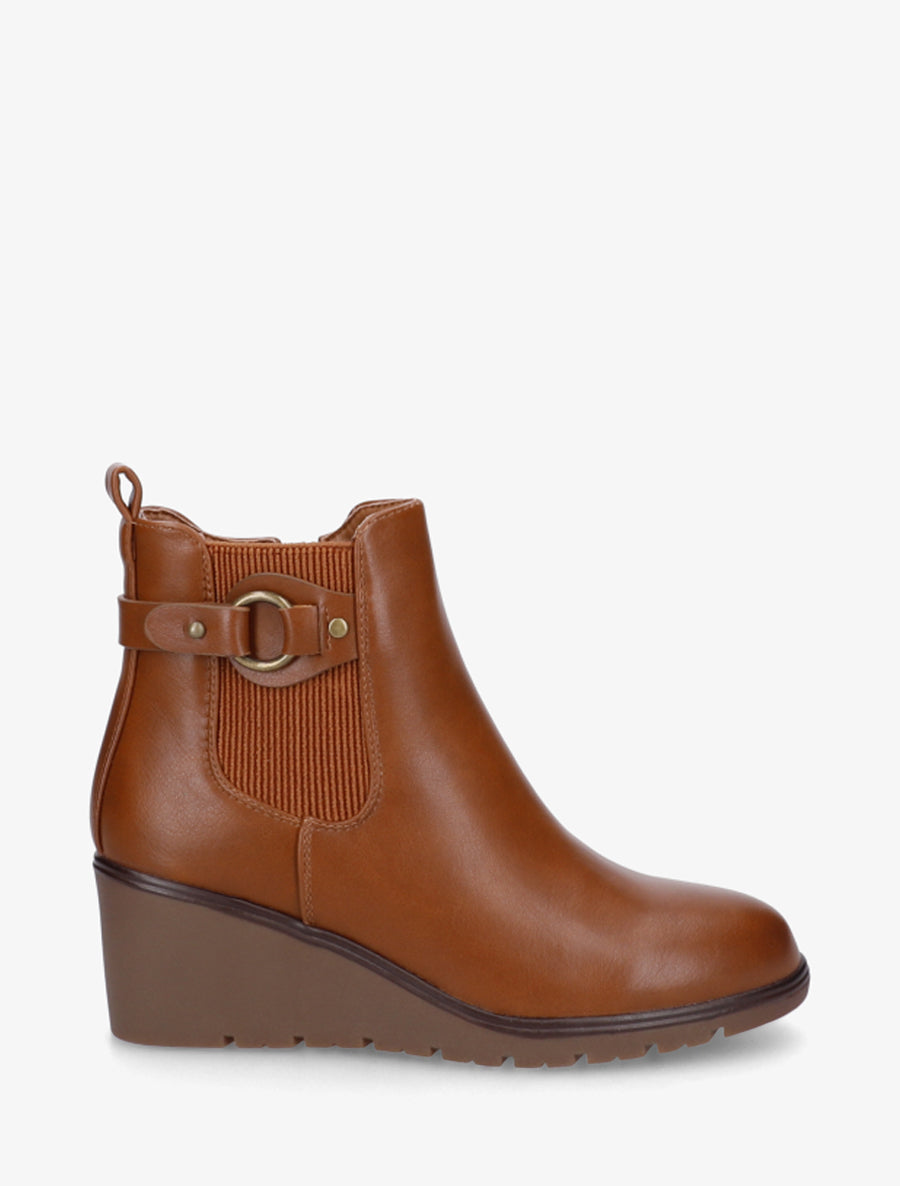 Bottines compensées en simili à boucle ronde - Camel - 1