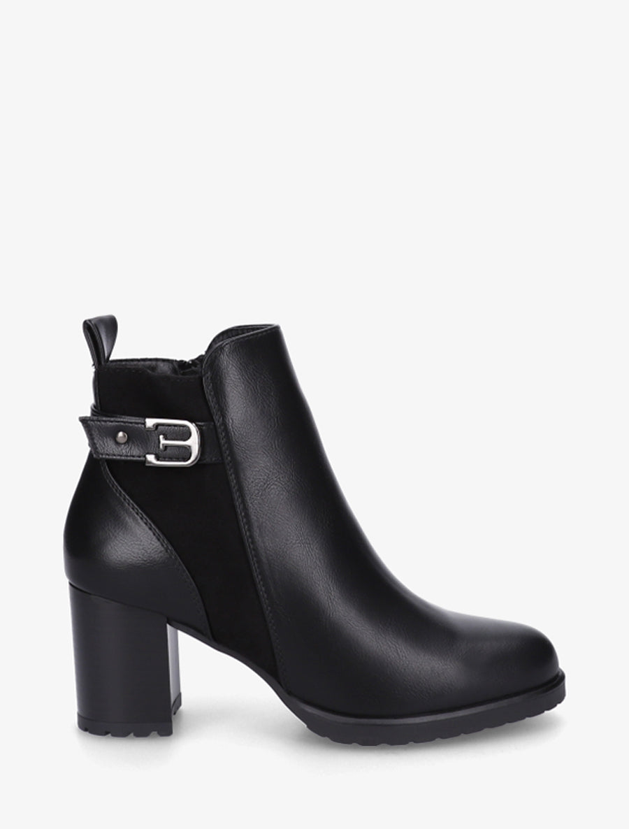 Bottines en simili et suédine à boucle métallique - Noir - 1