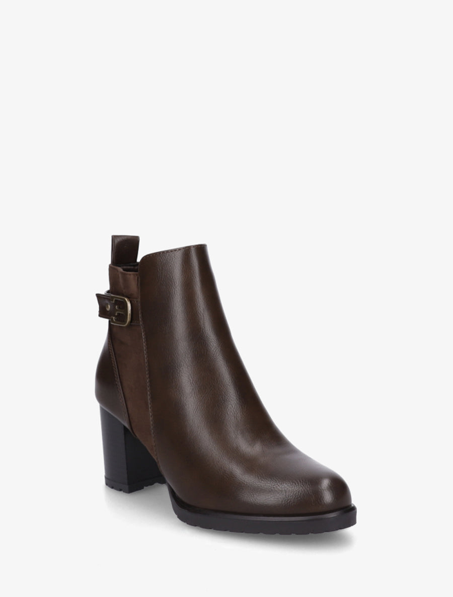 Bottines en simili et suédine à boucle métallique - Marron - 2