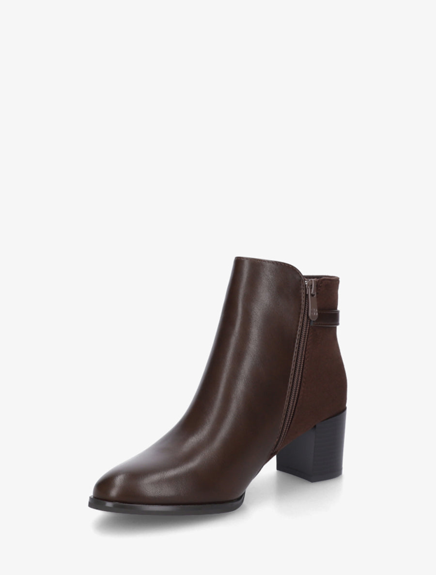 Bottines bimatière à boucle strassée - Marron - 3