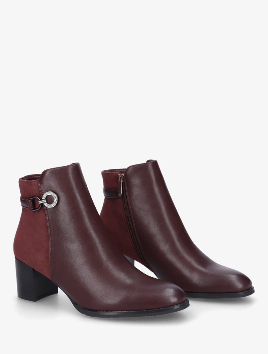 Bottines bimatière à boucle strassée - Bordeaux - 4