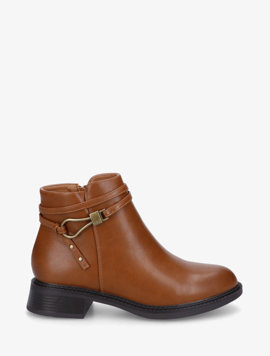 Bottines plates à boucle fantaisie - Camel - 1