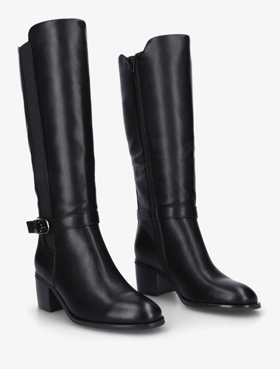 Bottes élastiquées en simili à boucle fantaisie - Noir - 4