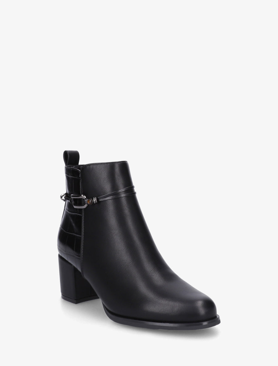 Bottines empiècement croco et bijoux métalliques - Noir - 2
