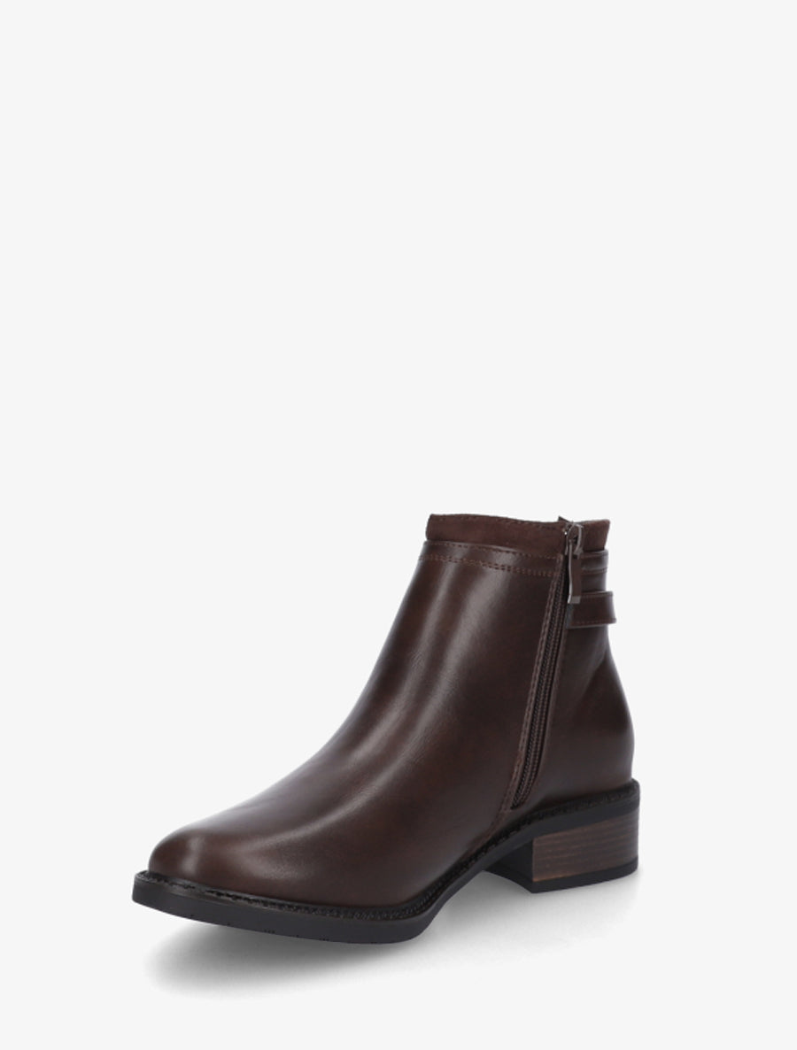 Bottines en simili à boucle et empiècement suédine - Marron - 3