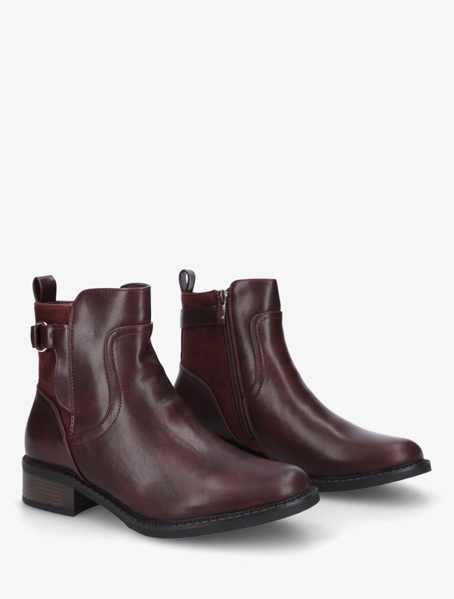 Bottines en simili et suédine - Lie de vin - 4