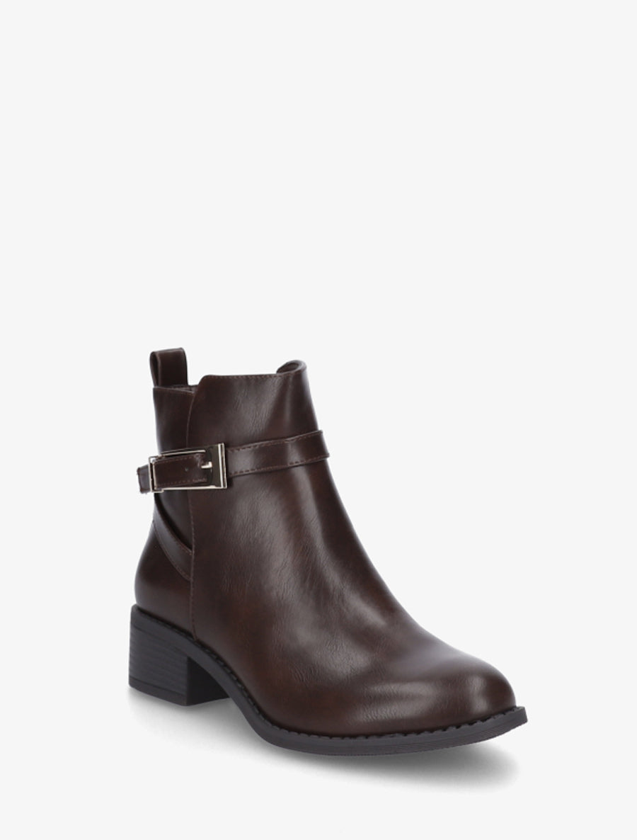Bottines en simili à sangles - Marron - 2