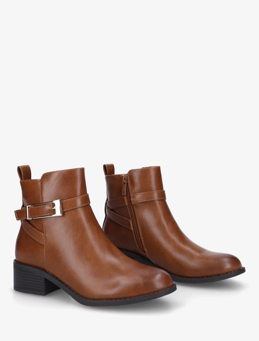 Bottines en simili à sangles - Camel - 4