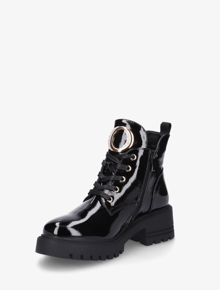 Boots vernies à bijou métal strassé - Noir - 3