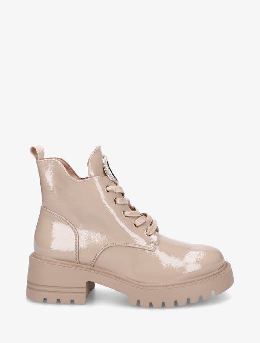 Boots vernies à bijou métal strassé - Taupe - 1