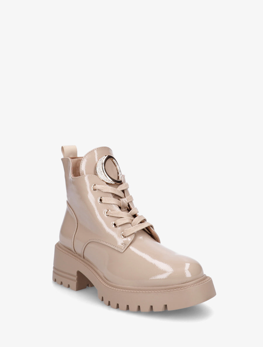 Boots vernies à bijou métal strassé - Taupe - 2