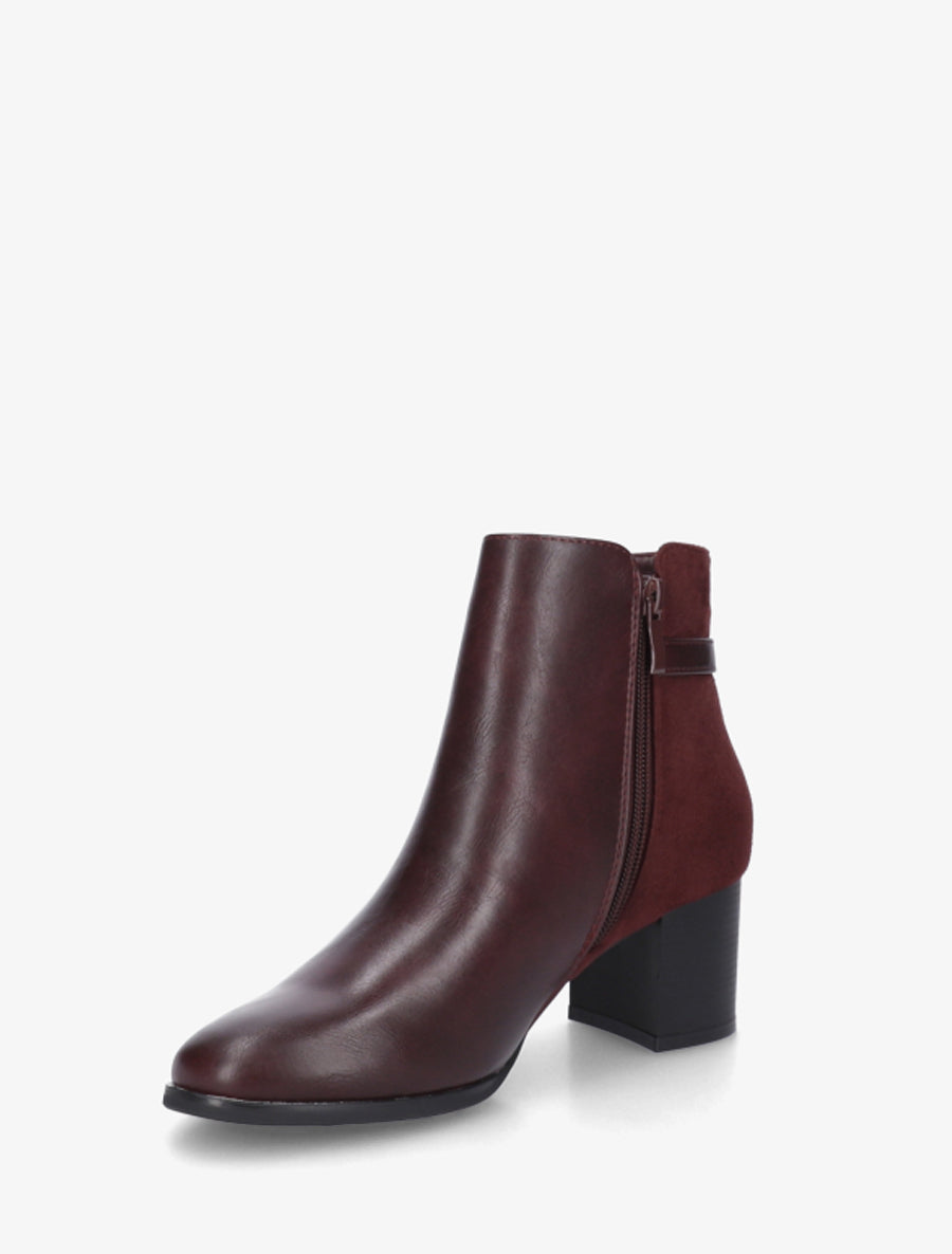 Bottines bimatière à boucle strassée - Lie de vin - 3