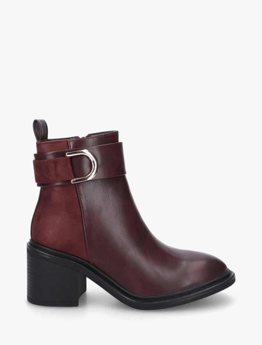 Bottines bimatière à talon bloc - Lie de vin - 1