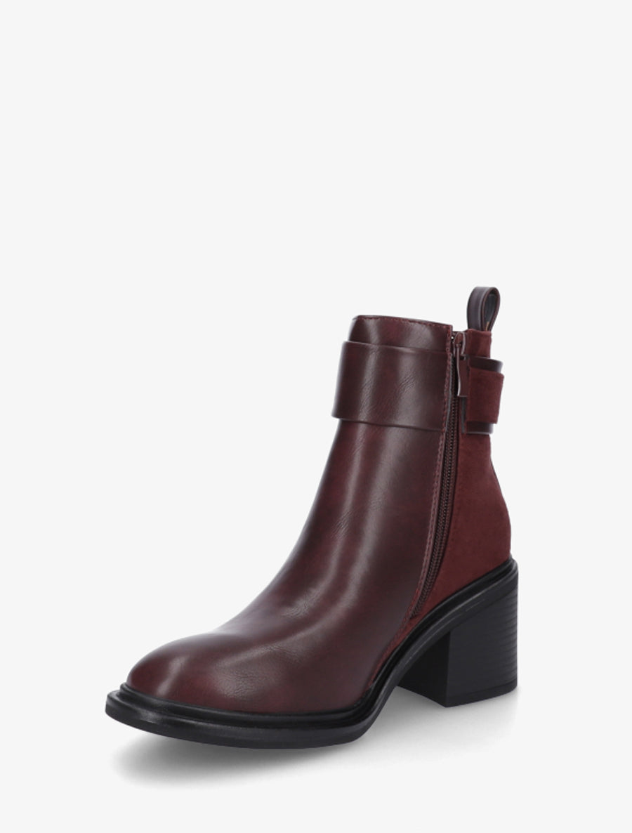 Bottines bimatière à talon bloc - Lie de vin - 3