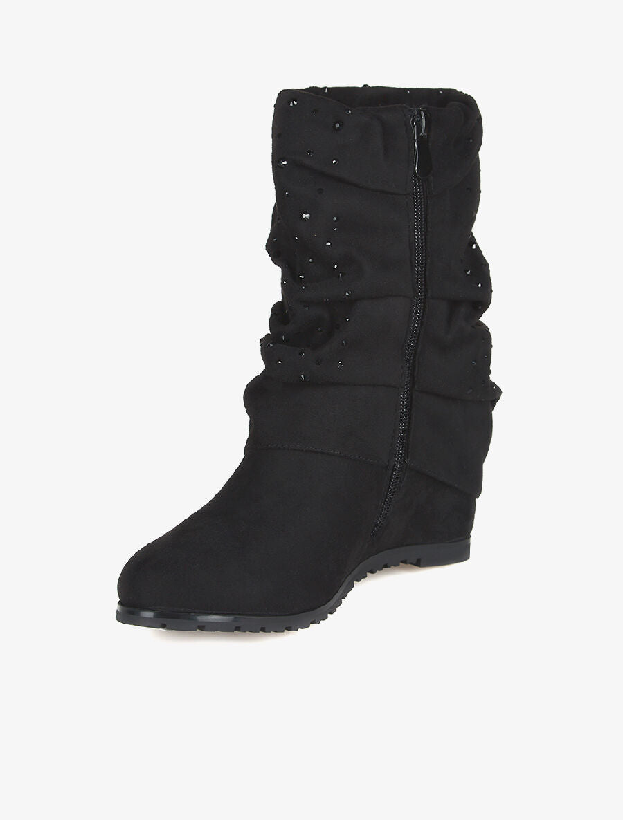 Bottines compensées strassées - noir - 3