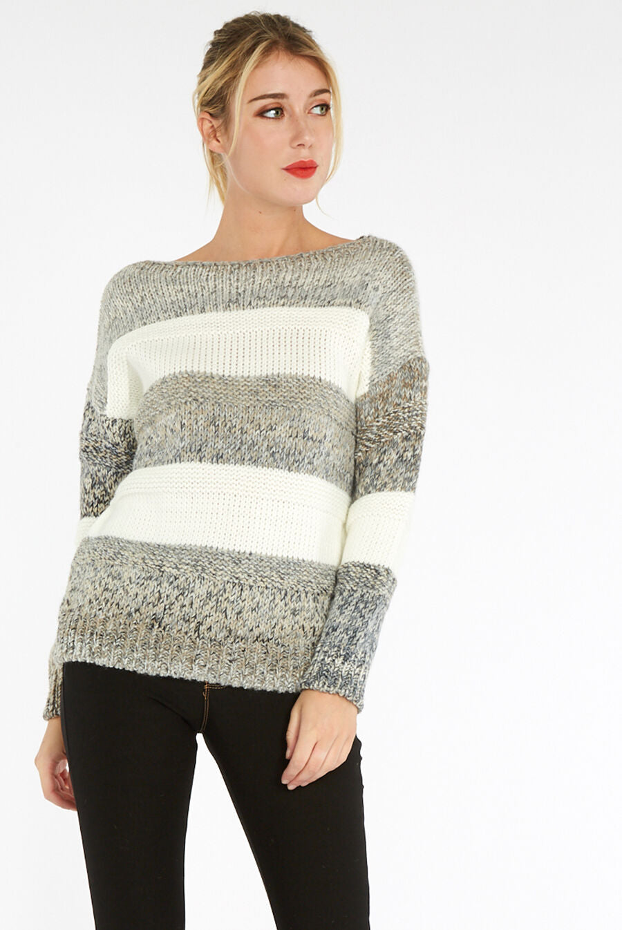 Pull à rayures chiné - Gris - 1
