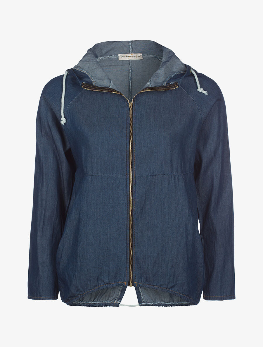 Veste denim à capuche - bleu denim - 1