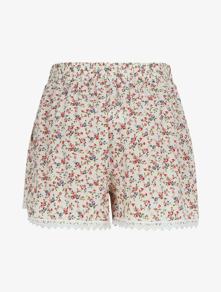 Short imprimé petites fleurs à bords en crochet - Écru - 2