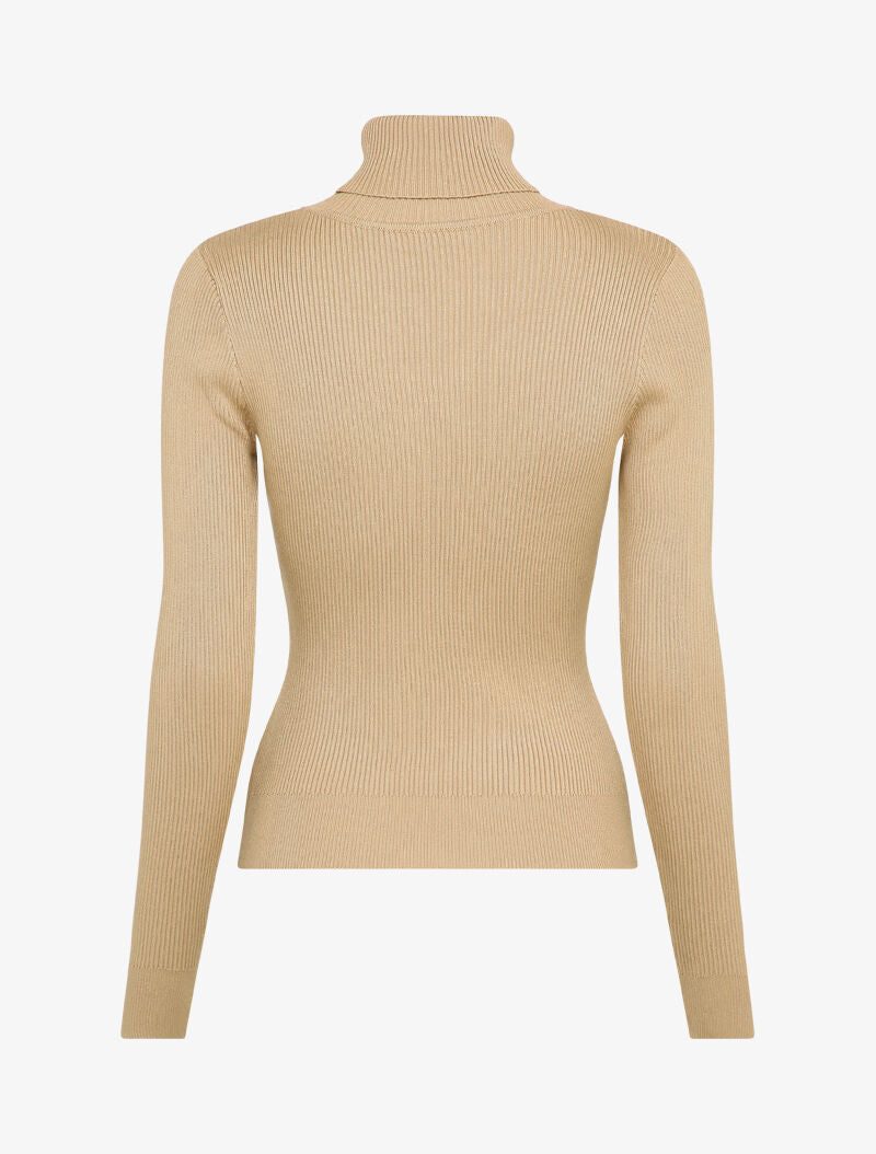Pull côtelé à col roulé et boutons décoratifs - Beige - 2